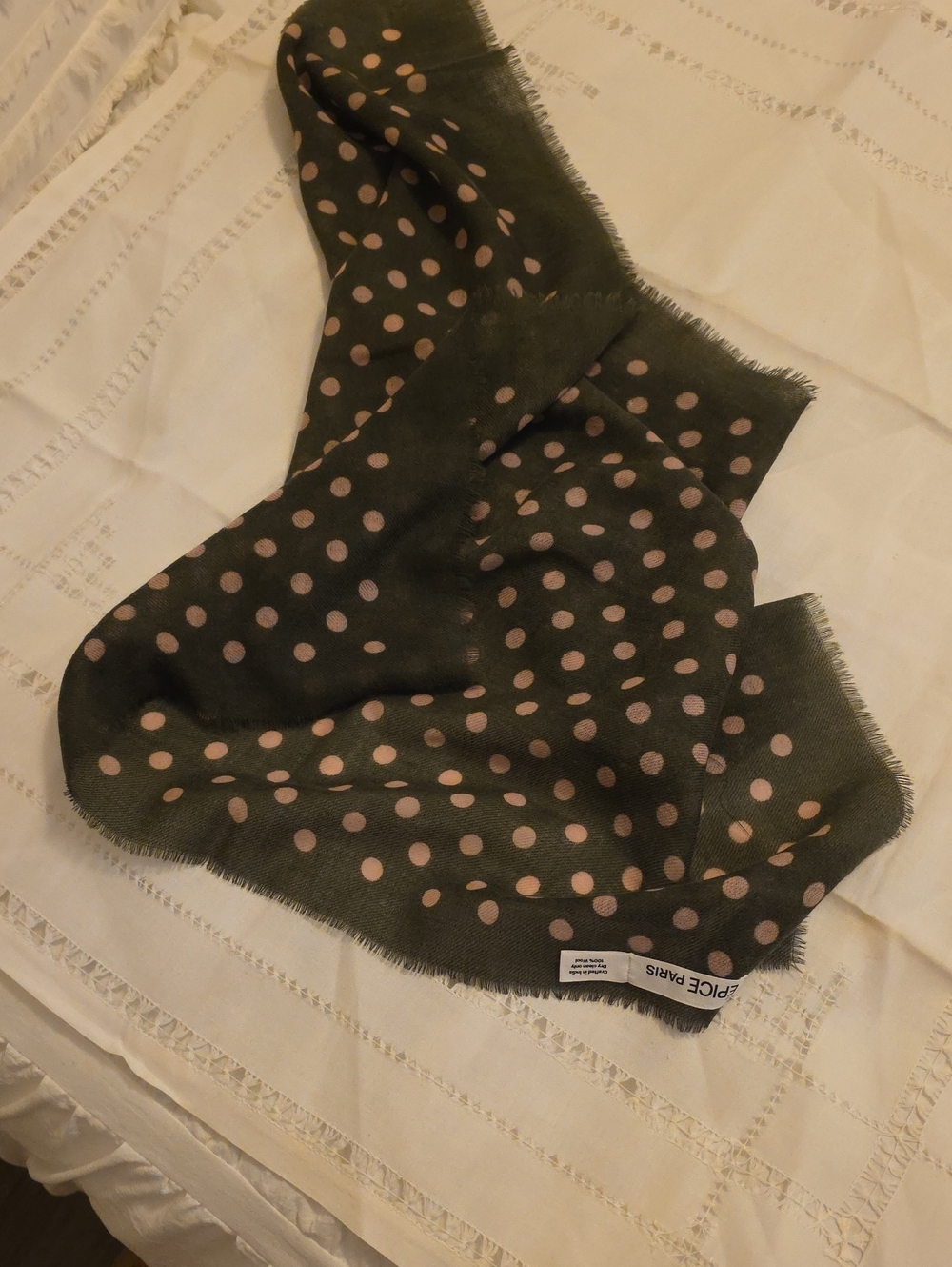 Olive Green Polka Dot Scarf with Pink Dots